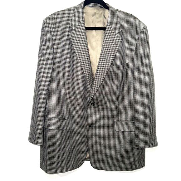 Vintage Burberry's Houndstooth Two Button Blazer - Navy/Brown 46R - Picture 1 of 10